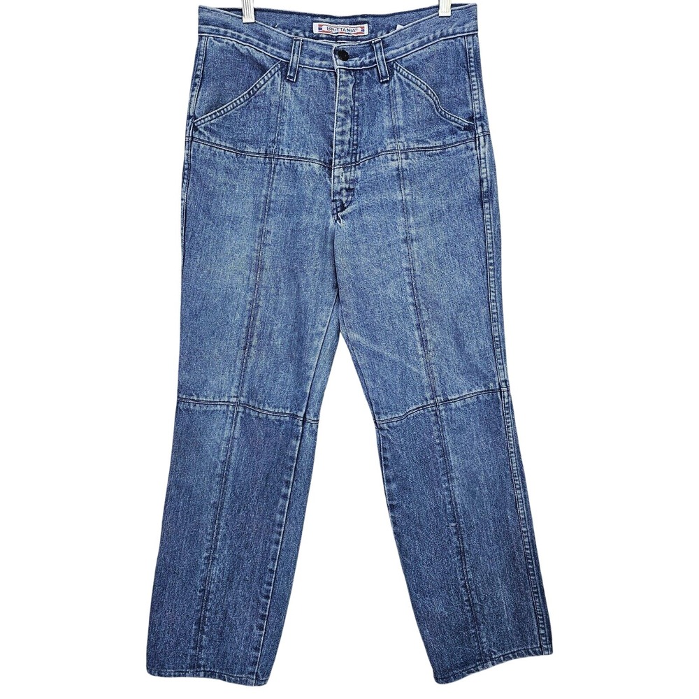 Vintage Brittania Paneled High Waisted Straight Leg Blue Denim‎ Jeans Size 32